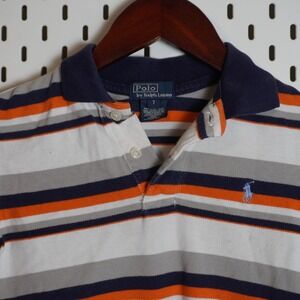 Polo Ralph Lauren‎ Striped Polo Shirt Orange Navy Gray White Size 7